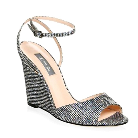 SJP by Sarah Jessica Parker Silver Glitter Boca Wedges size 38/7-7.5 - Picture 2 of 11